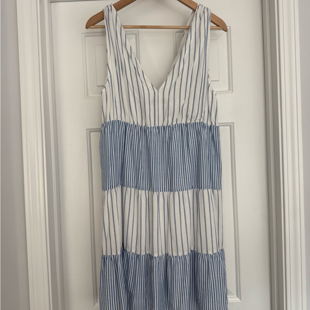 🆕 Blue and White Striped Dress, linen, v-neck - Picture 2 of 5